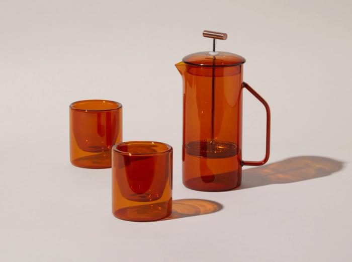 Image for Glass French Press & Double Wall Glasses Bundle - Amber