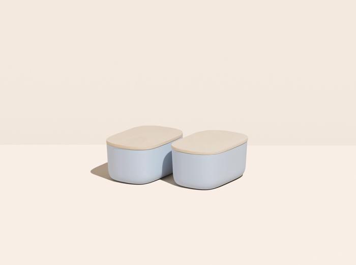 Image for Small Storage Bins - Set of 2 - Wooden Lids(+$12) / Light Blue