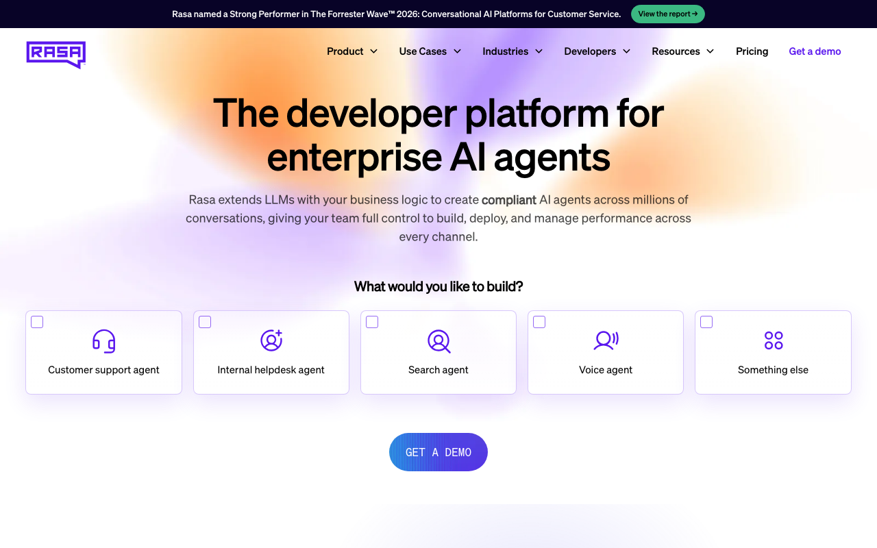 Screenshot of the Rasa website