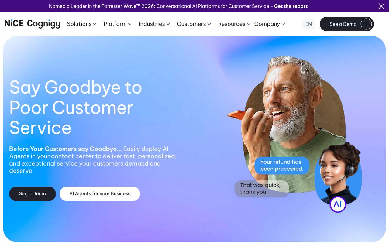 Screenshot of the Cognigy website