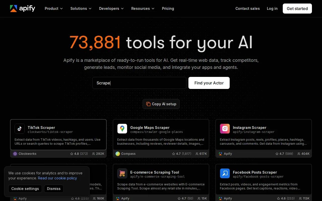 Screenshot of the Apify website