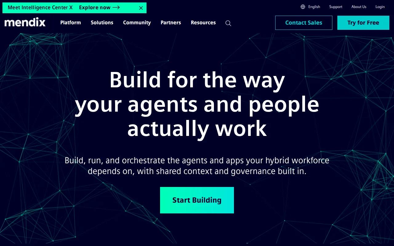 Screenshot of the Mendix website