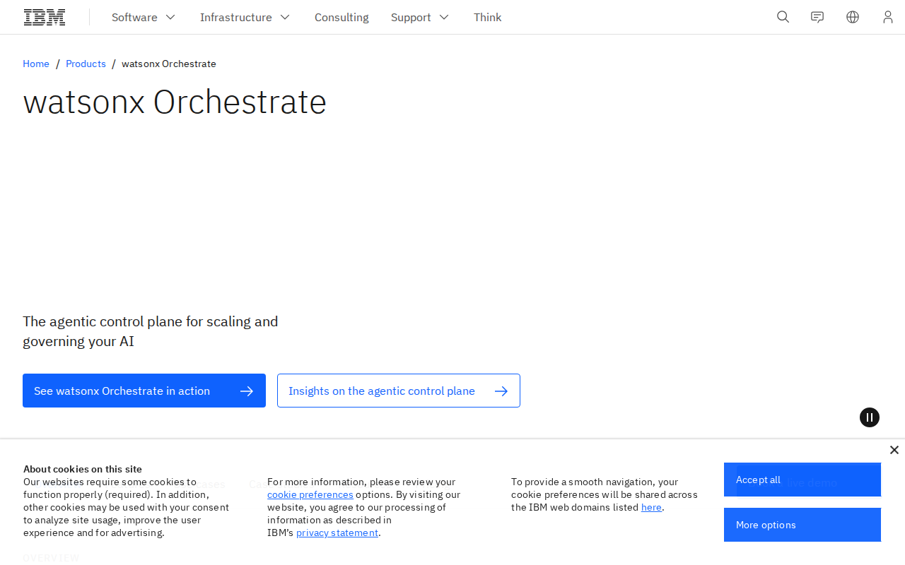IBM watsonx Orchestrate product page screenshot