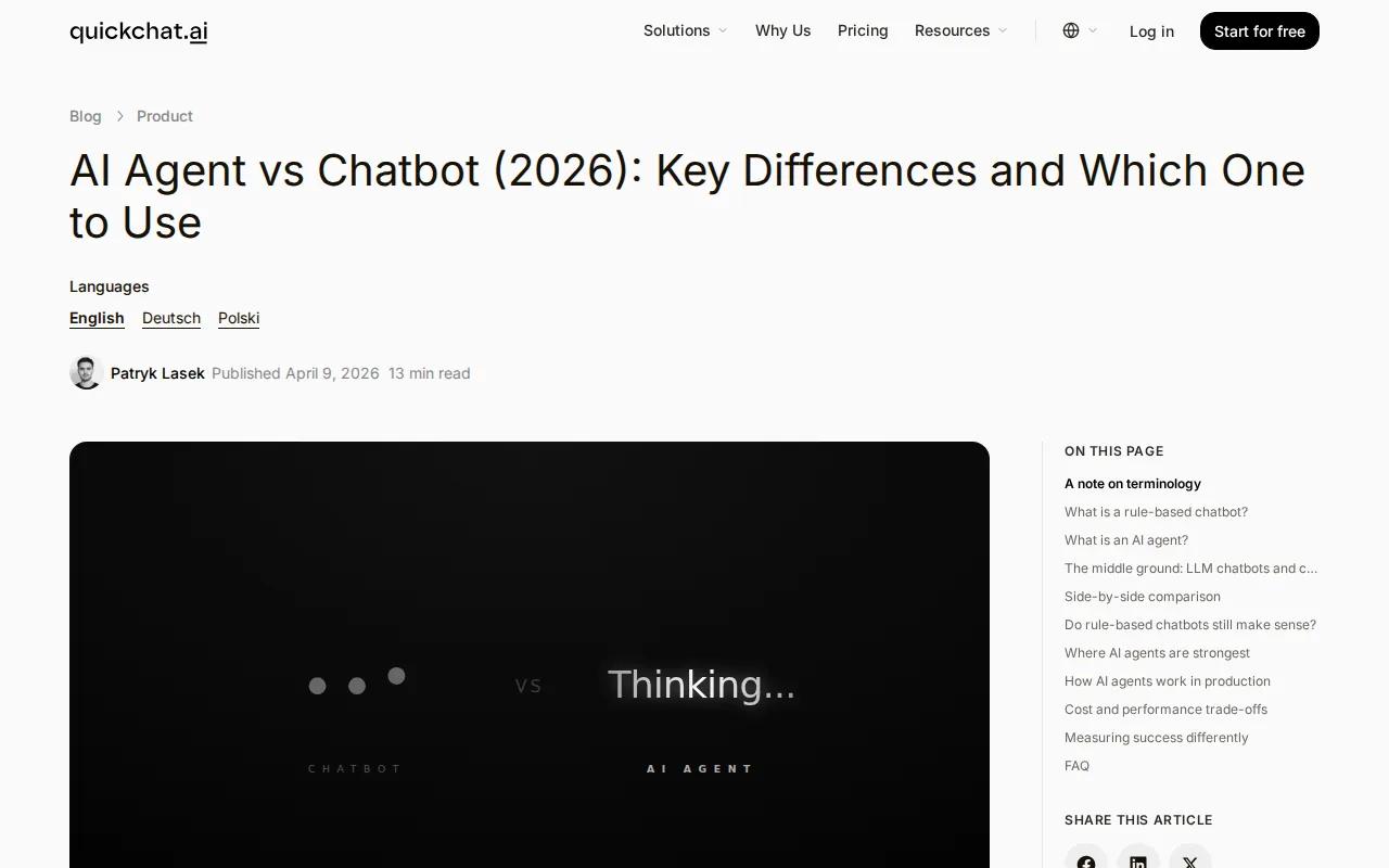 Screenshot of the Quickchat AI website