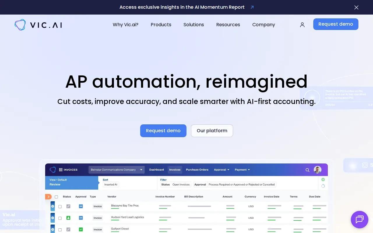Screenshot of the Vic.ai website