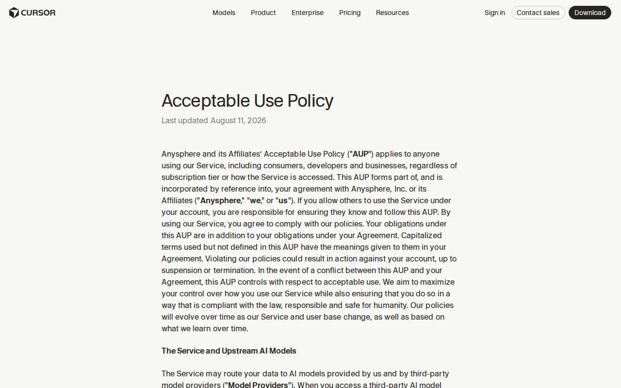 Screenshot of the Cursor website