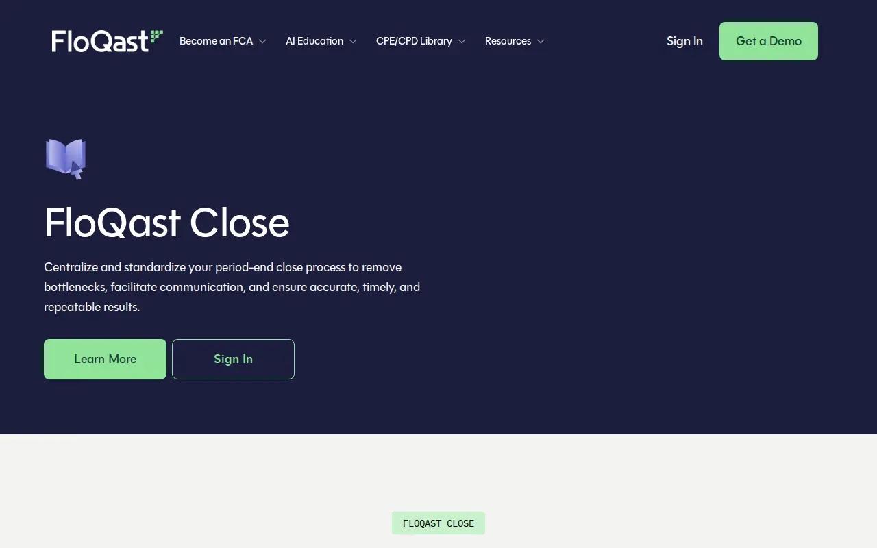 Screenshot of the FloQast Close website