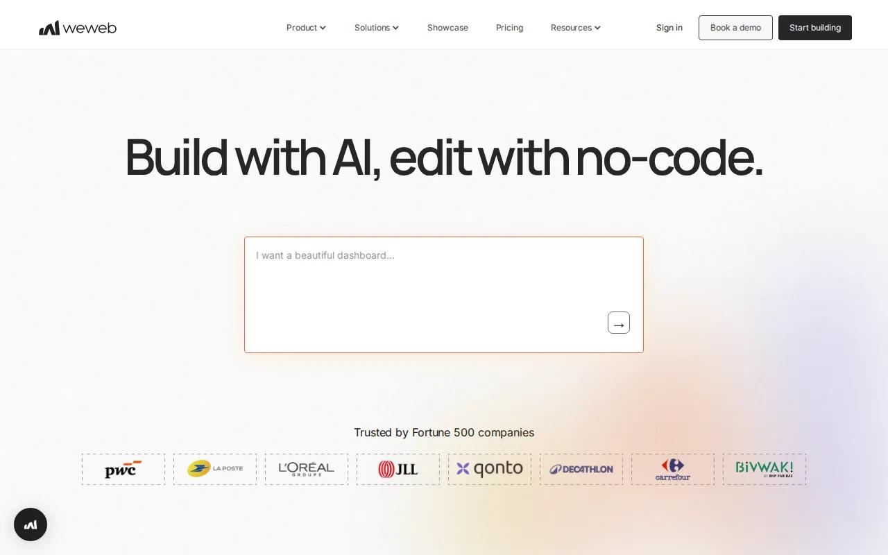 Screenshot of the WeWeb website