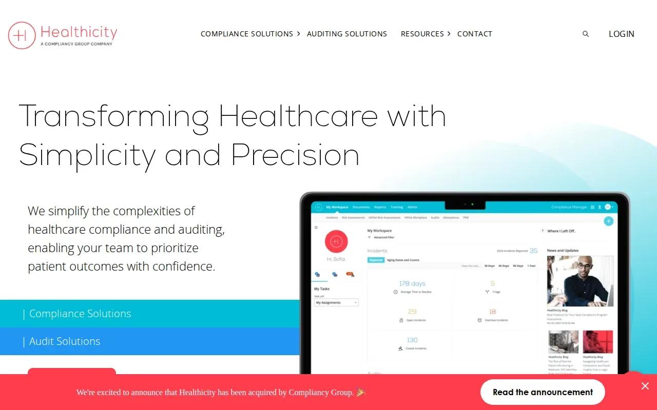 Screenshot of the Healthicity website