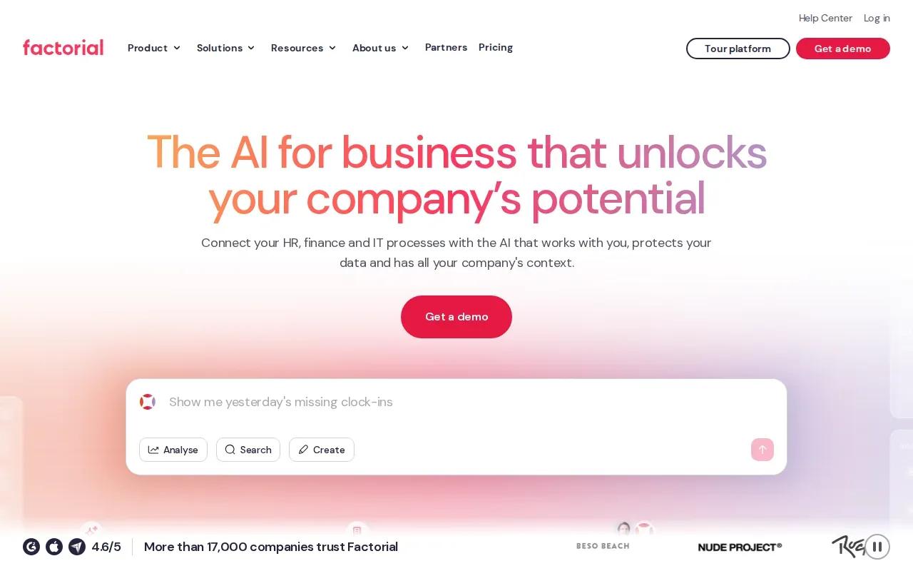 Screenshot of the Factorial website