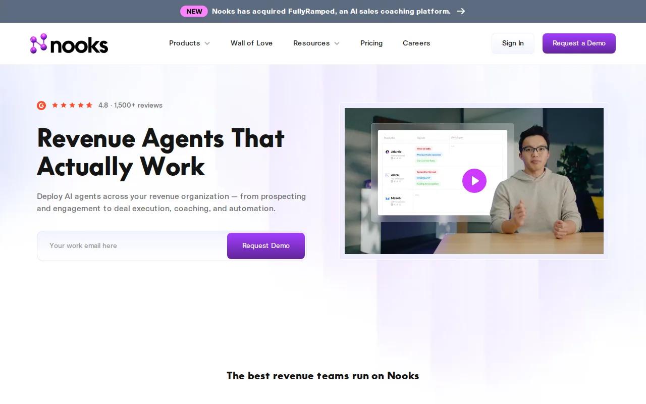 Screenshot of the Nooks website