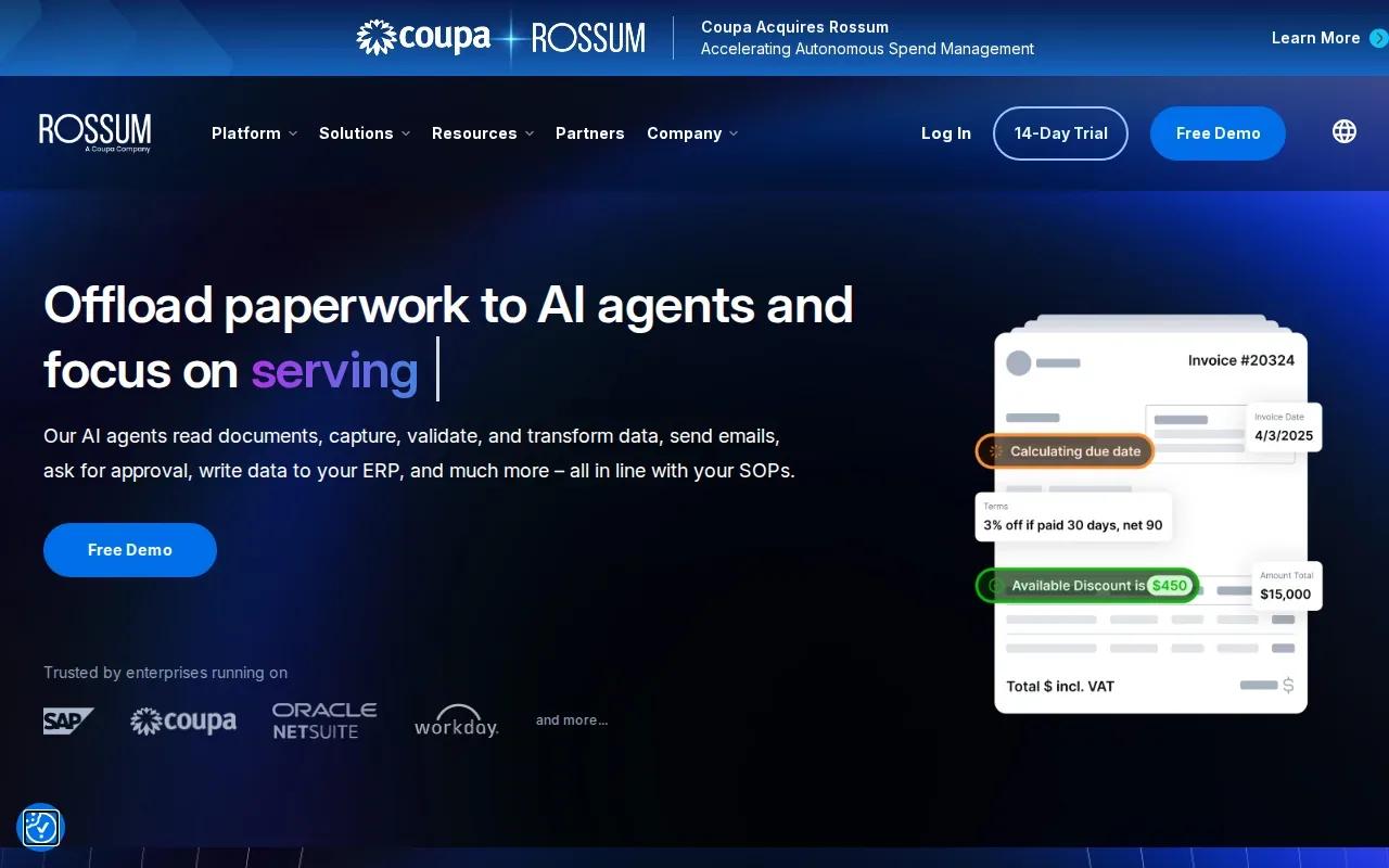 Screenshot of the Rossum website
