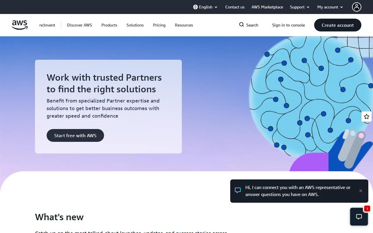 Screenshot of the AWS website
