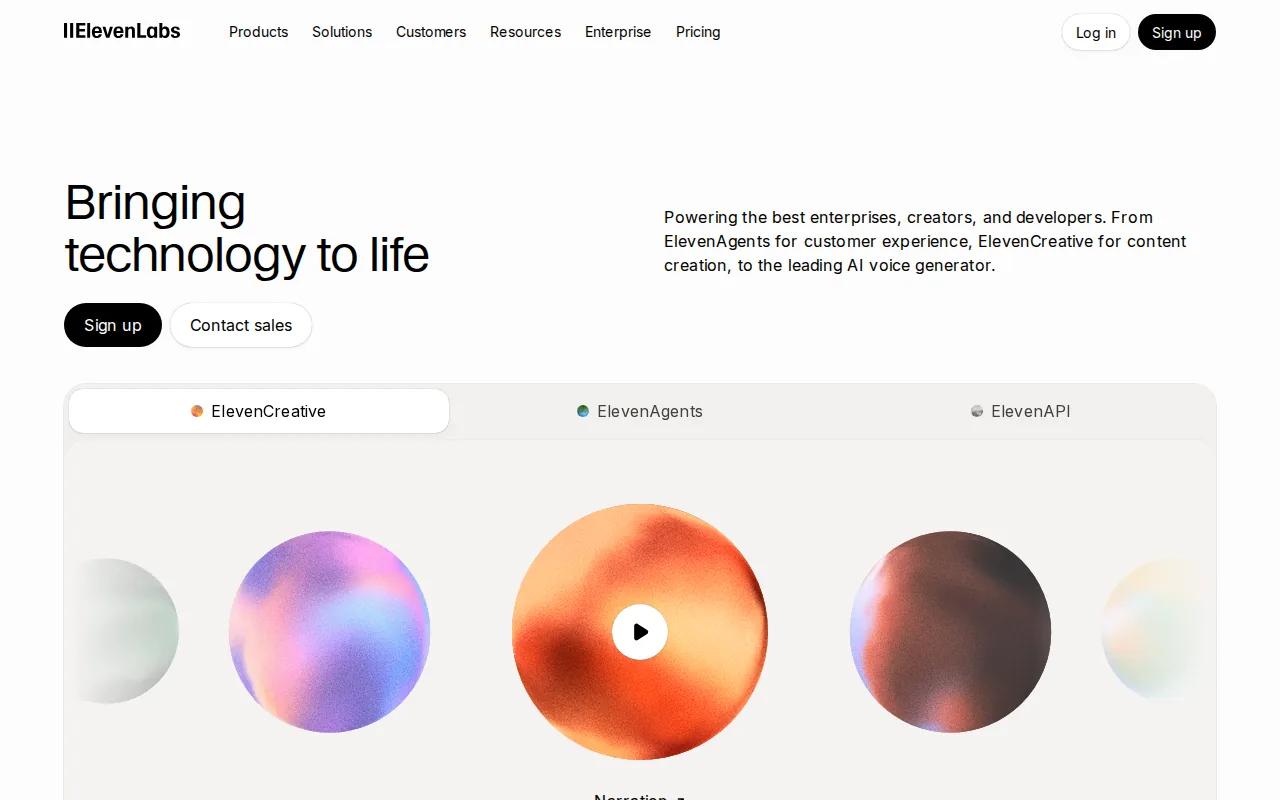 Screenshot of the ElevenLabs website