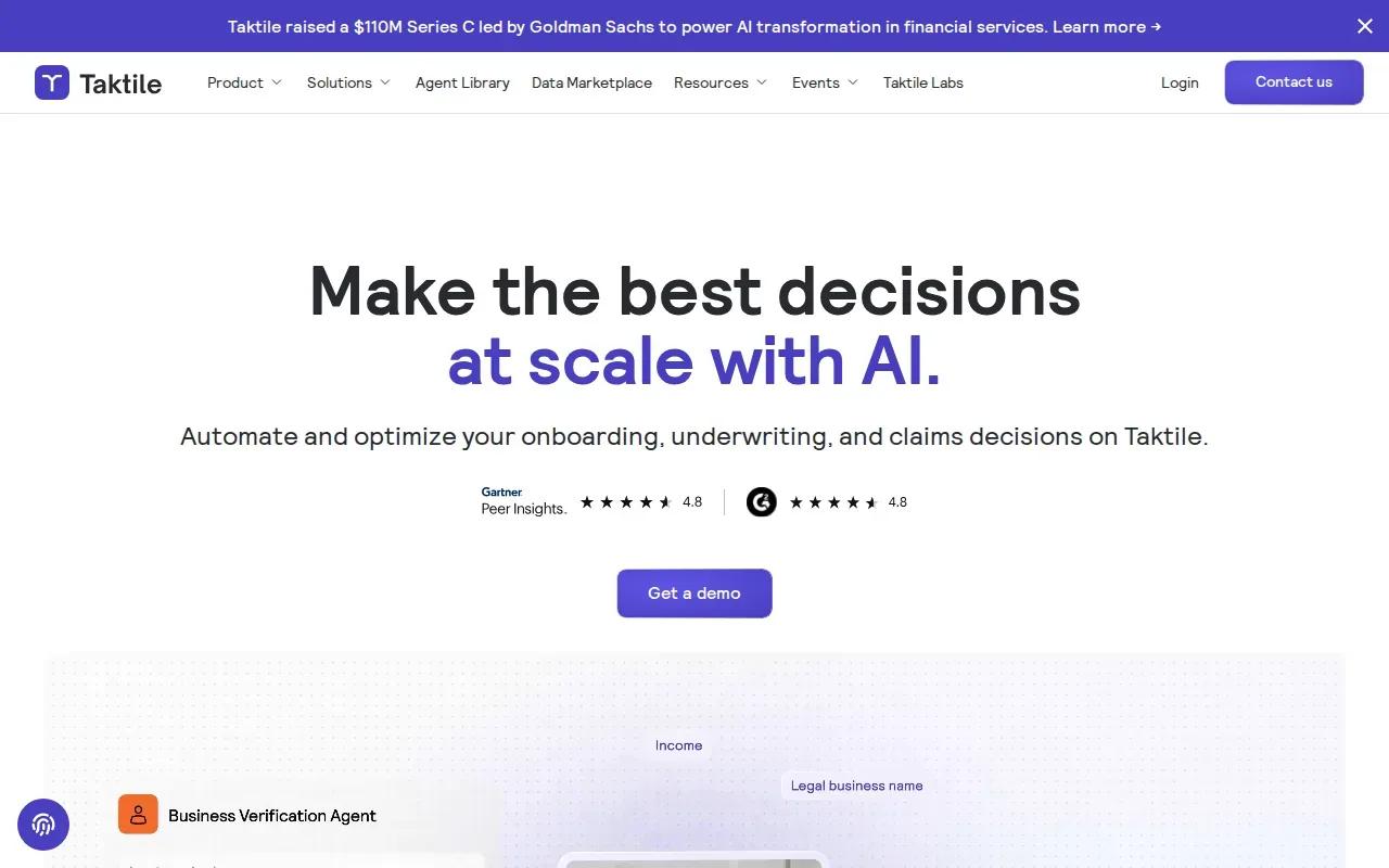 Screenshot of the Taktile website