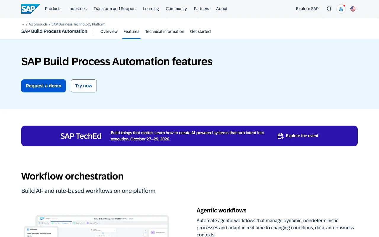 Screenshot of the SAP Build Process Automation website