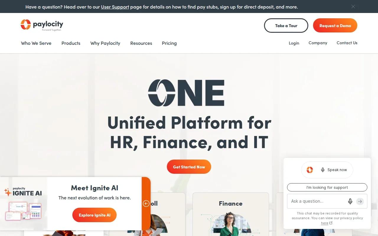 Screenshot of the Paylocity website