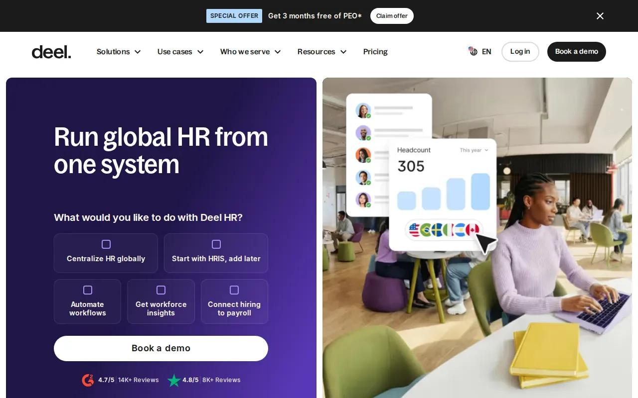 Screenshot of the Deel HR website