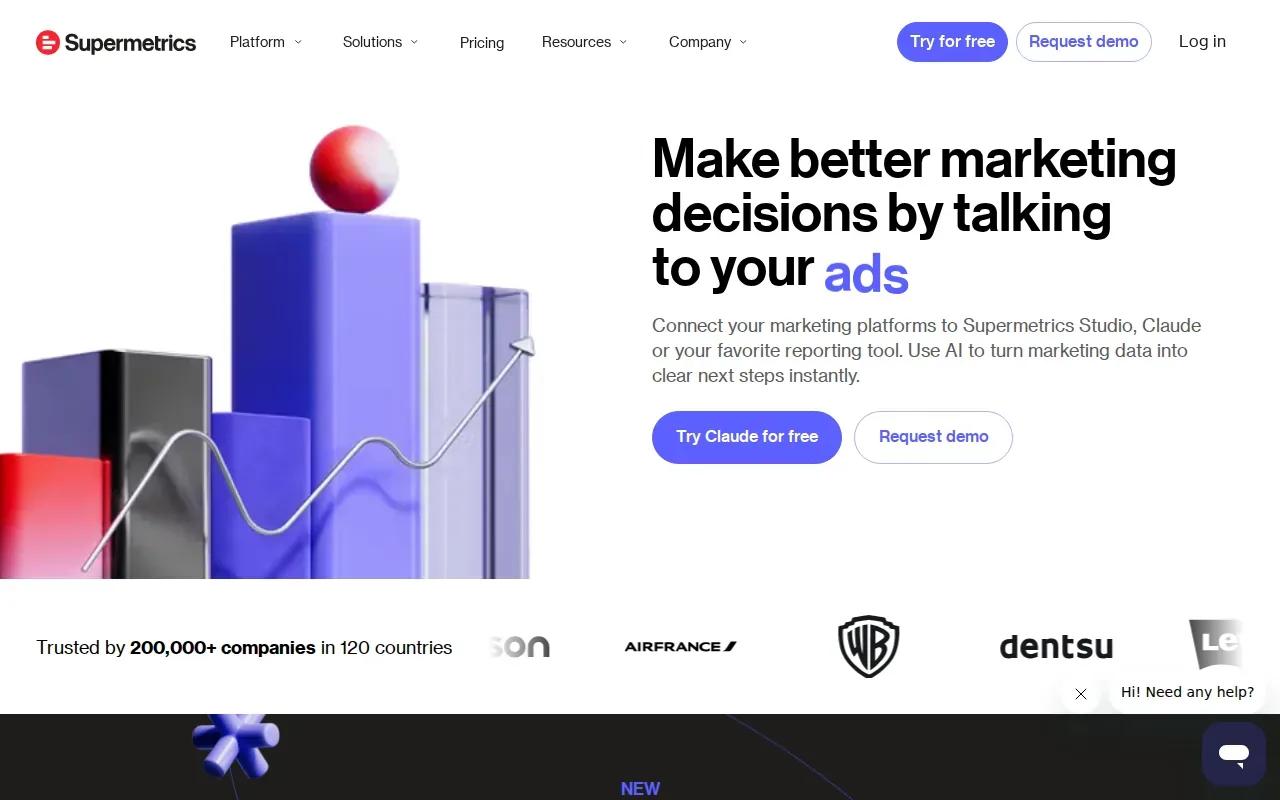 Screenshot of the Supermetrics website