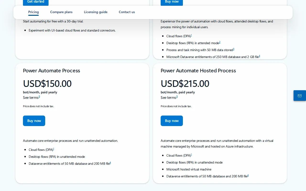 Screenshot of the Power Automate Hosted Process by Microsoft website