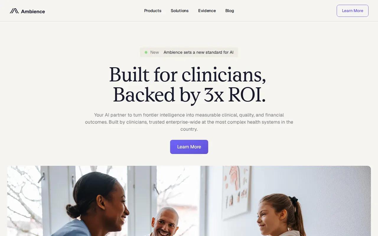 Screenshot of the Ambience Healthcare website