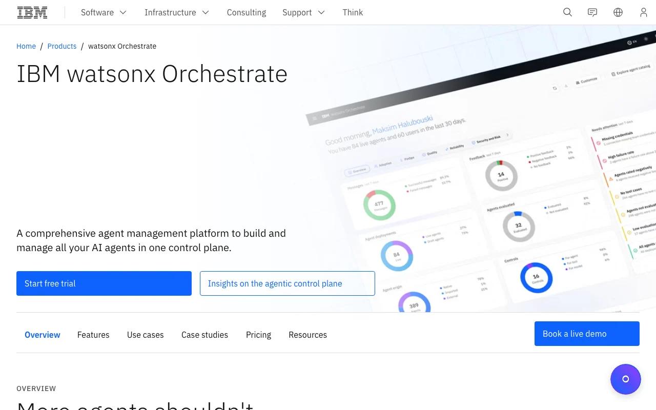 Screenshot of the IBM watsonx Orchestrate website