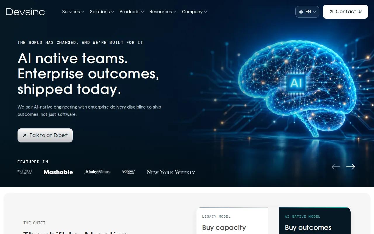 Screenshot of the Devsinc website