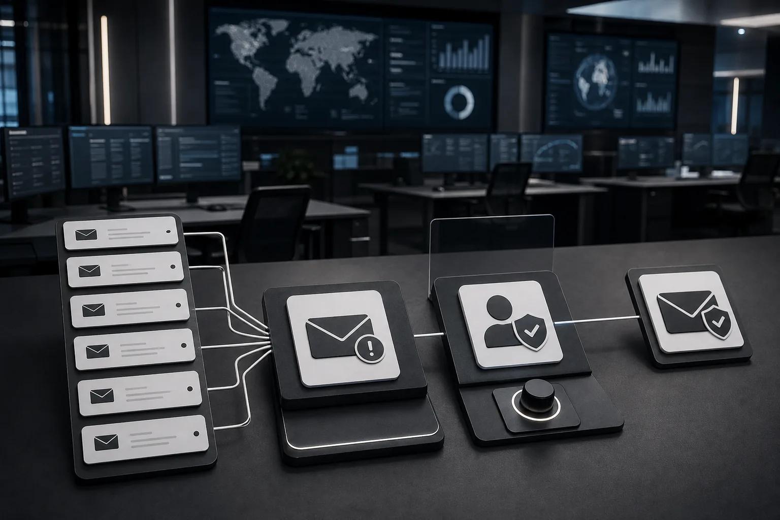 AI automation grouping phishing alerts into one incident for analyst review.