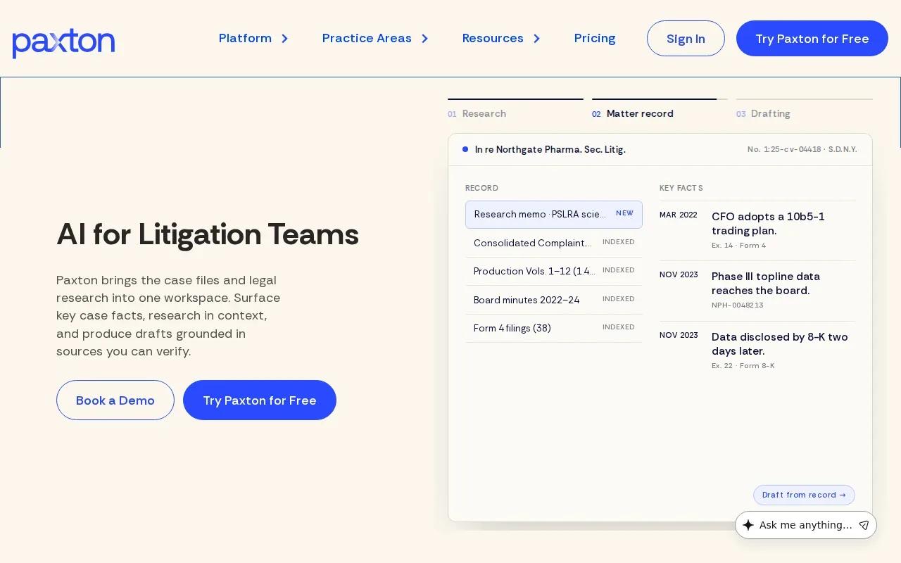 Screenshot of the Paxton AI website