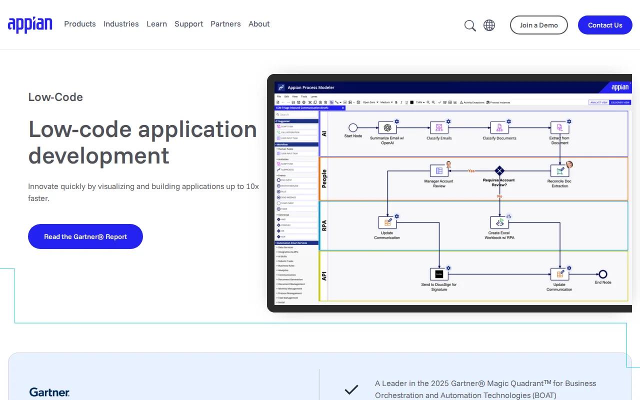 Screenshot of the Appian website