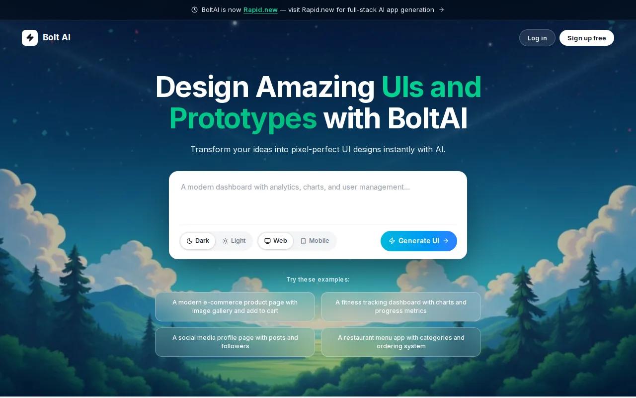 Screenshot of the Bolt website