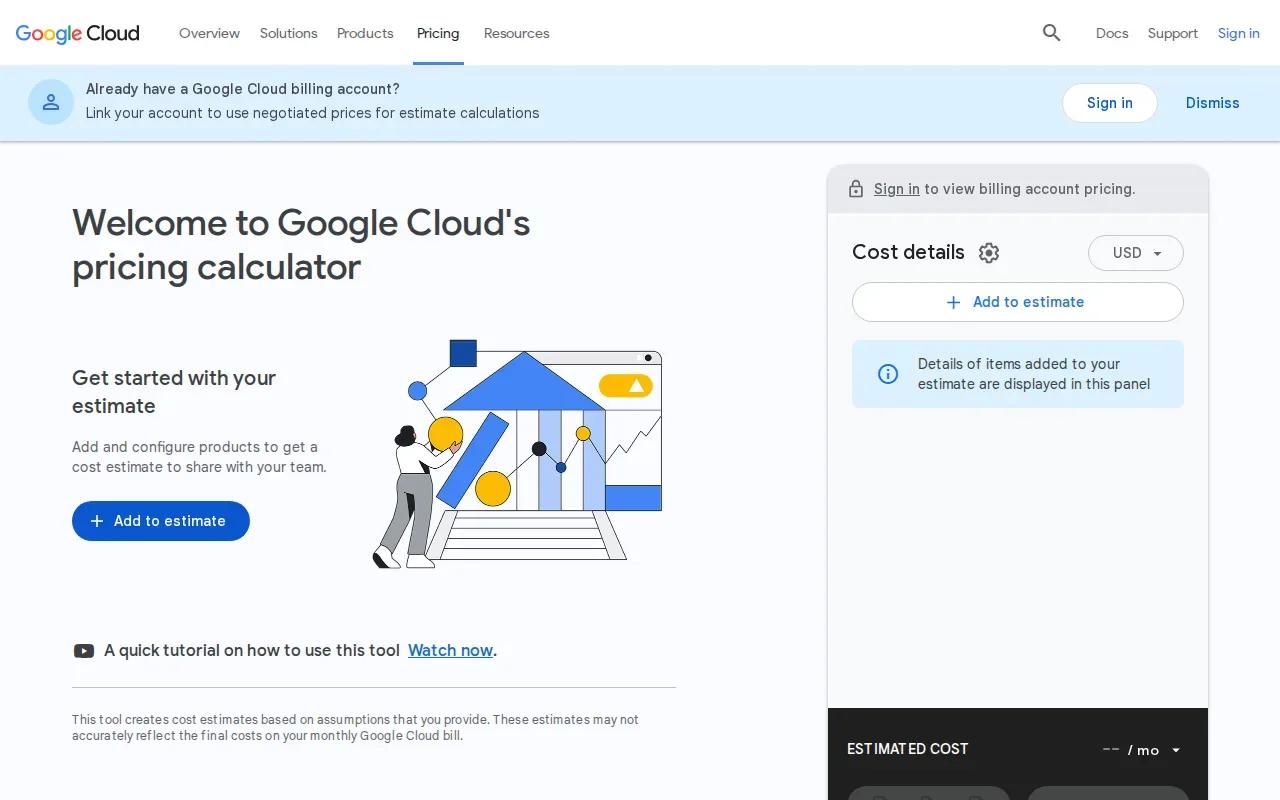 Screenshot of the Google Cloud Pricing Calculator website