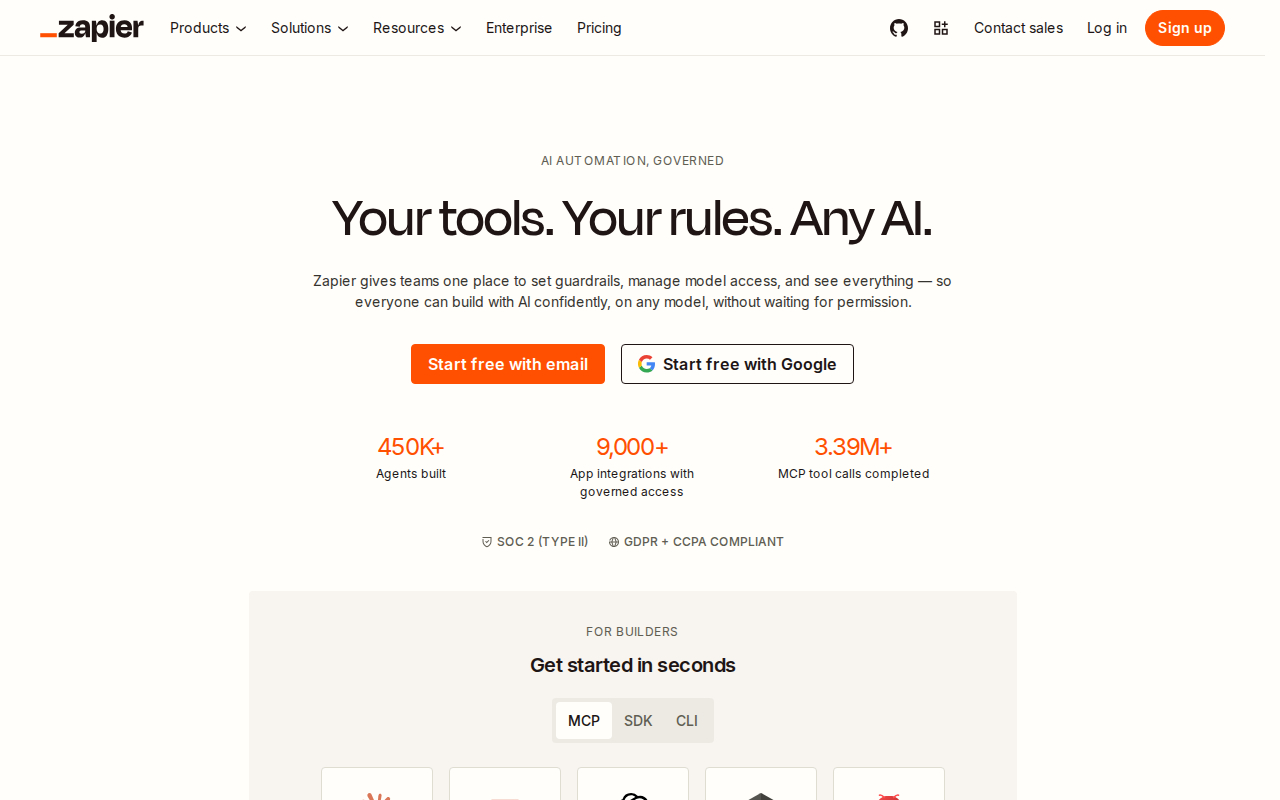 Zapier no-code automation platform homepage
