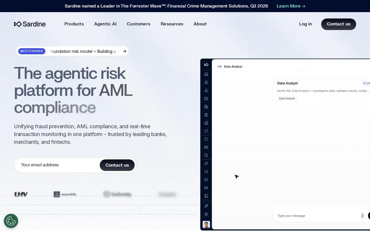Screenshot of the Sardine website