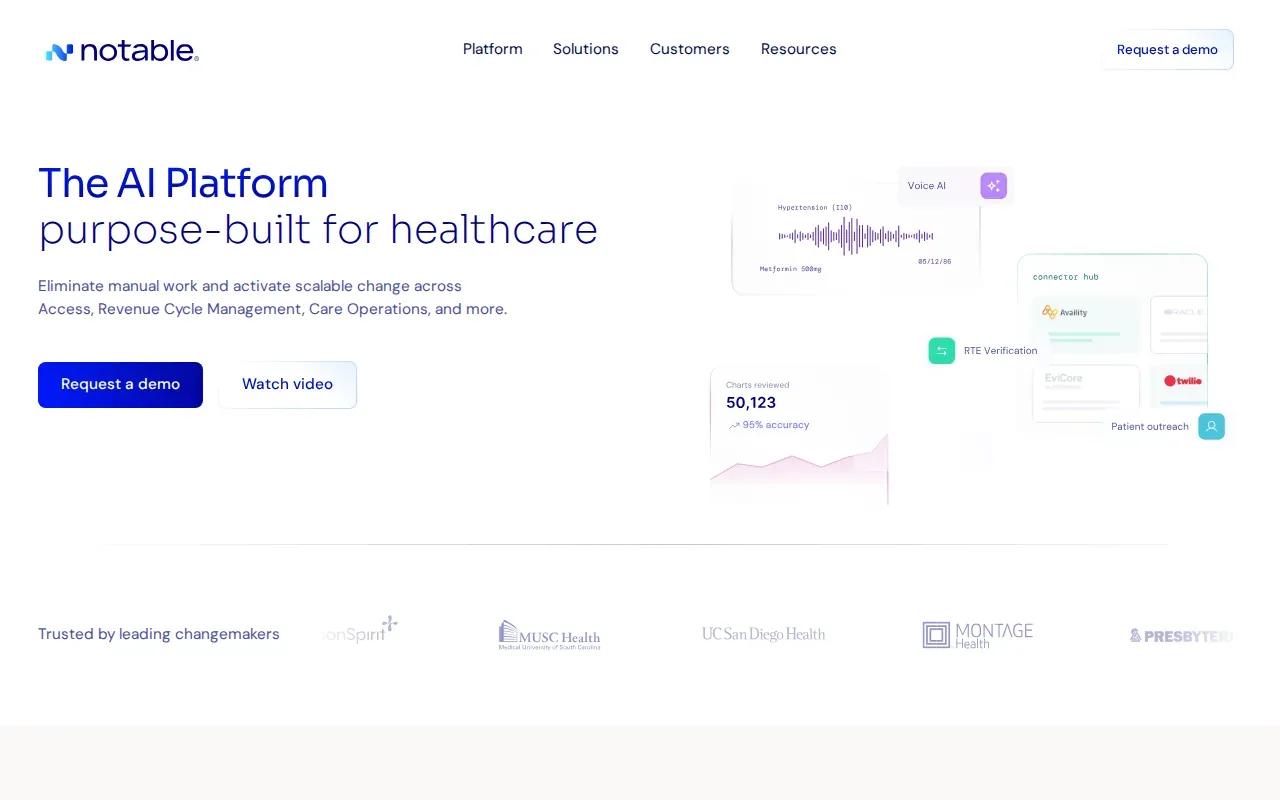 Screenshot of the Notable Health website