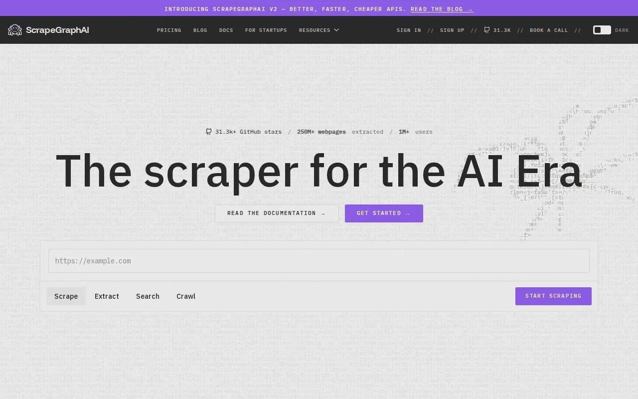 Screenshot of the ScrapeGraphAI website