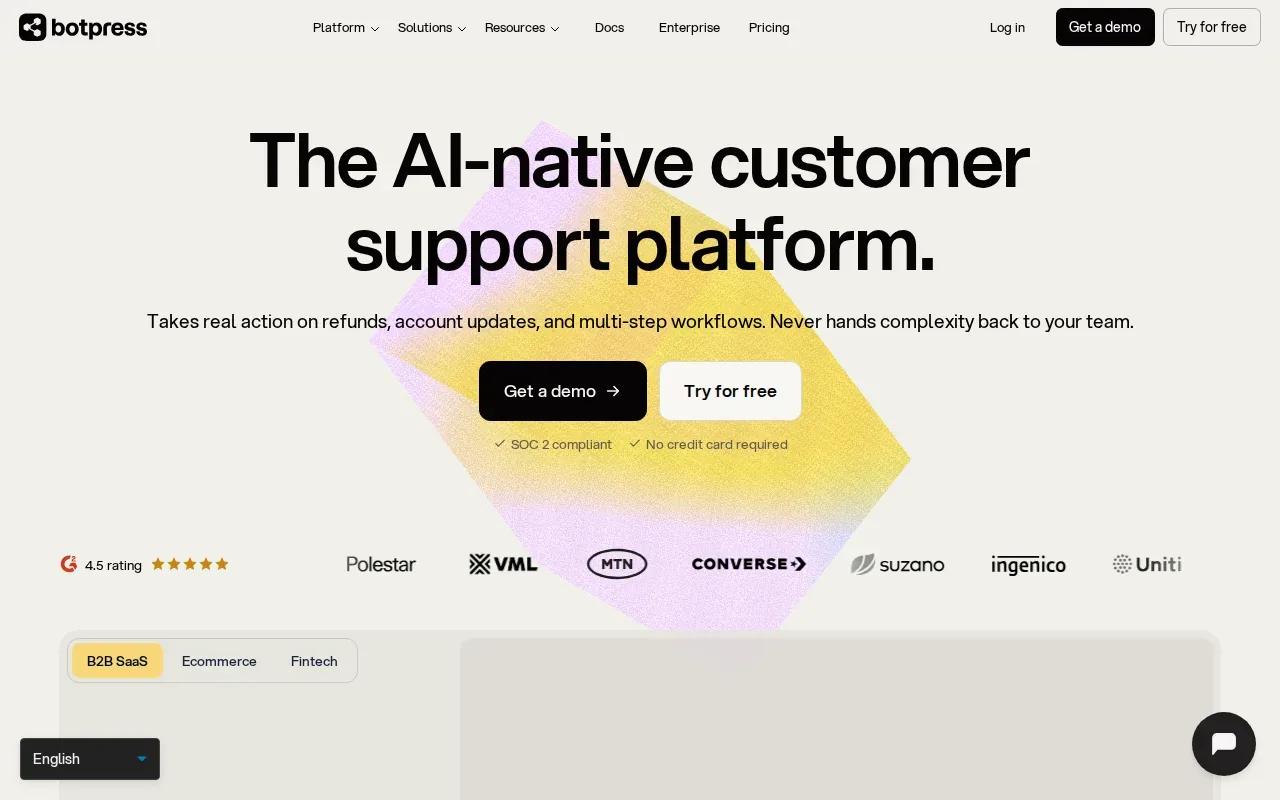 Screenshot of the Botpress website
