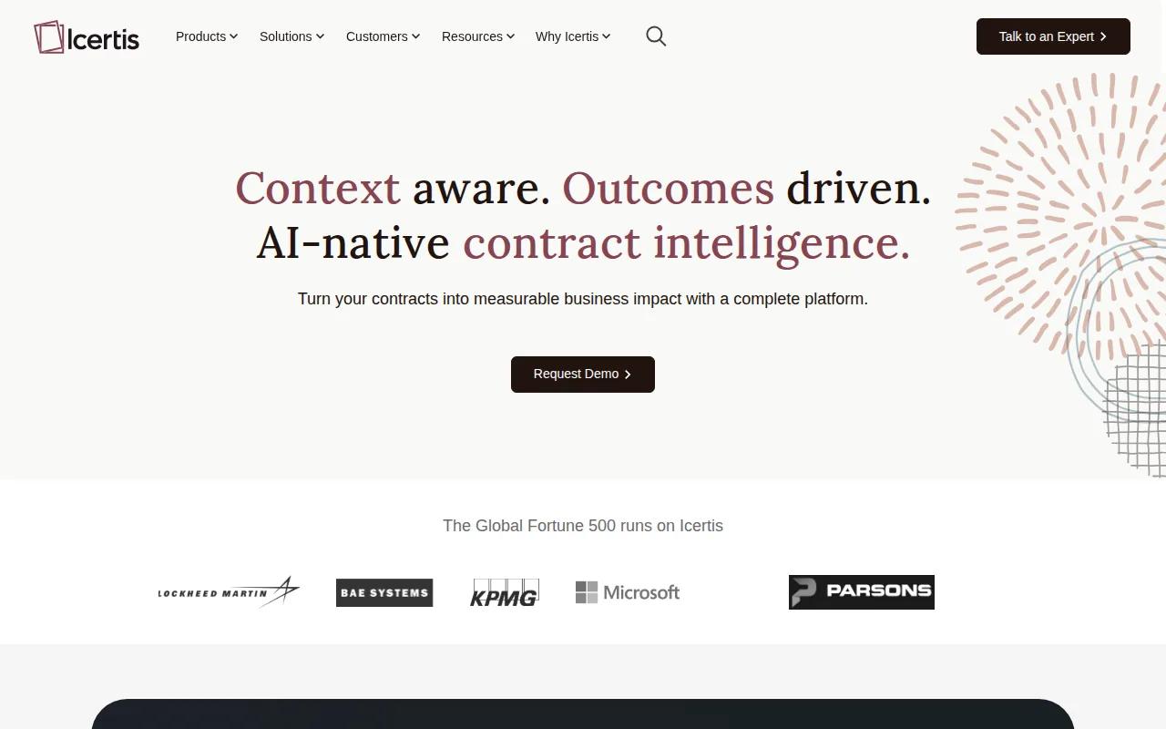 Screenshot of the Icertis Contract Intelligence website