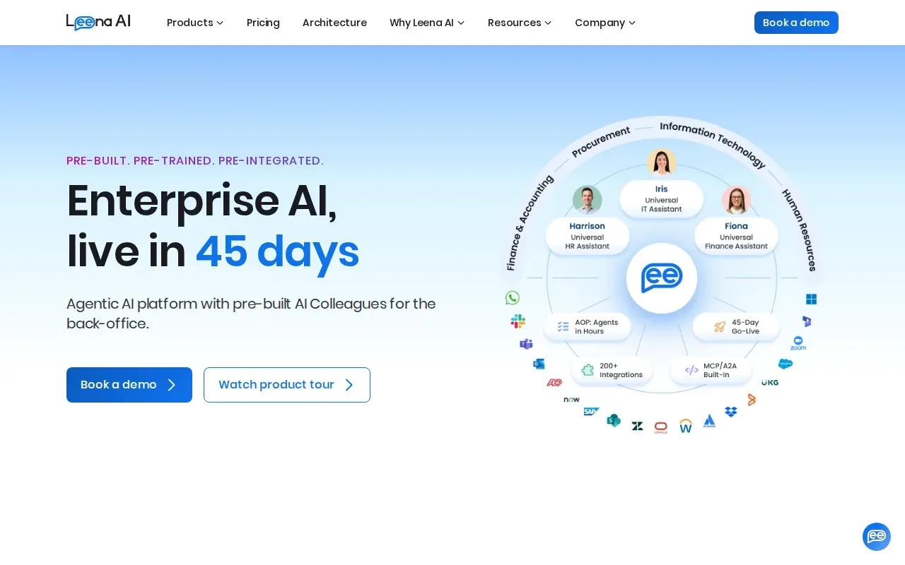 Screenshot of the Leena AI website