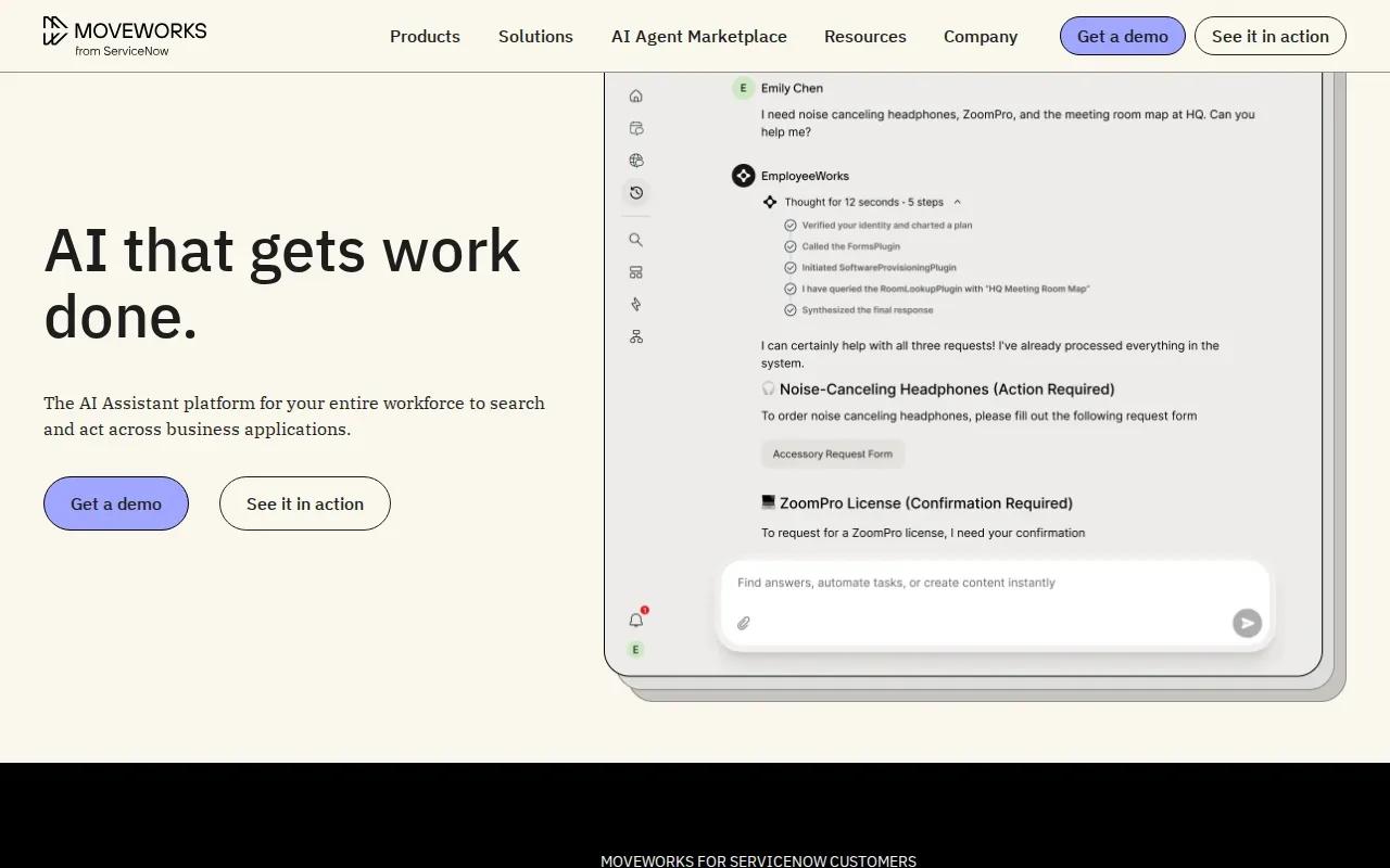 Screenshot of the Moveworks website