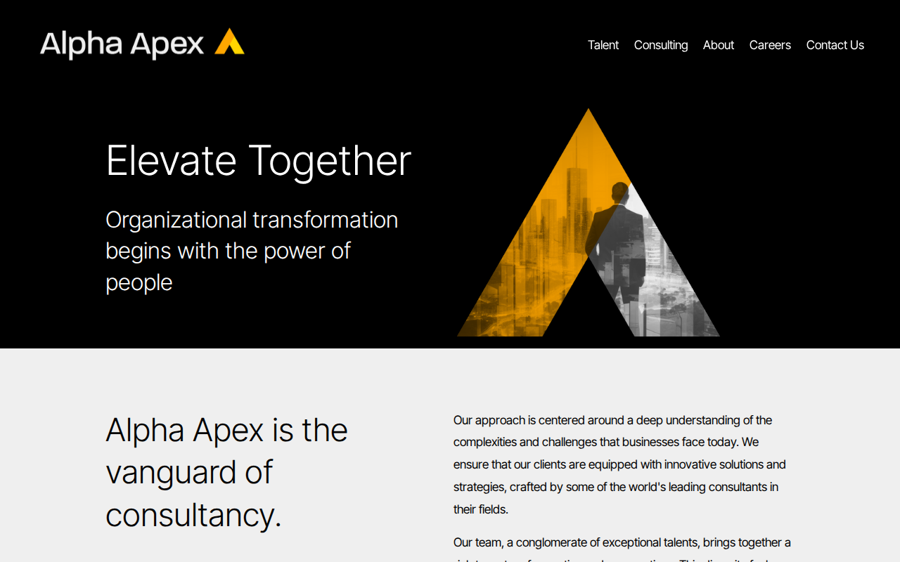 Alpha Apex Group AI consulting matching homepage