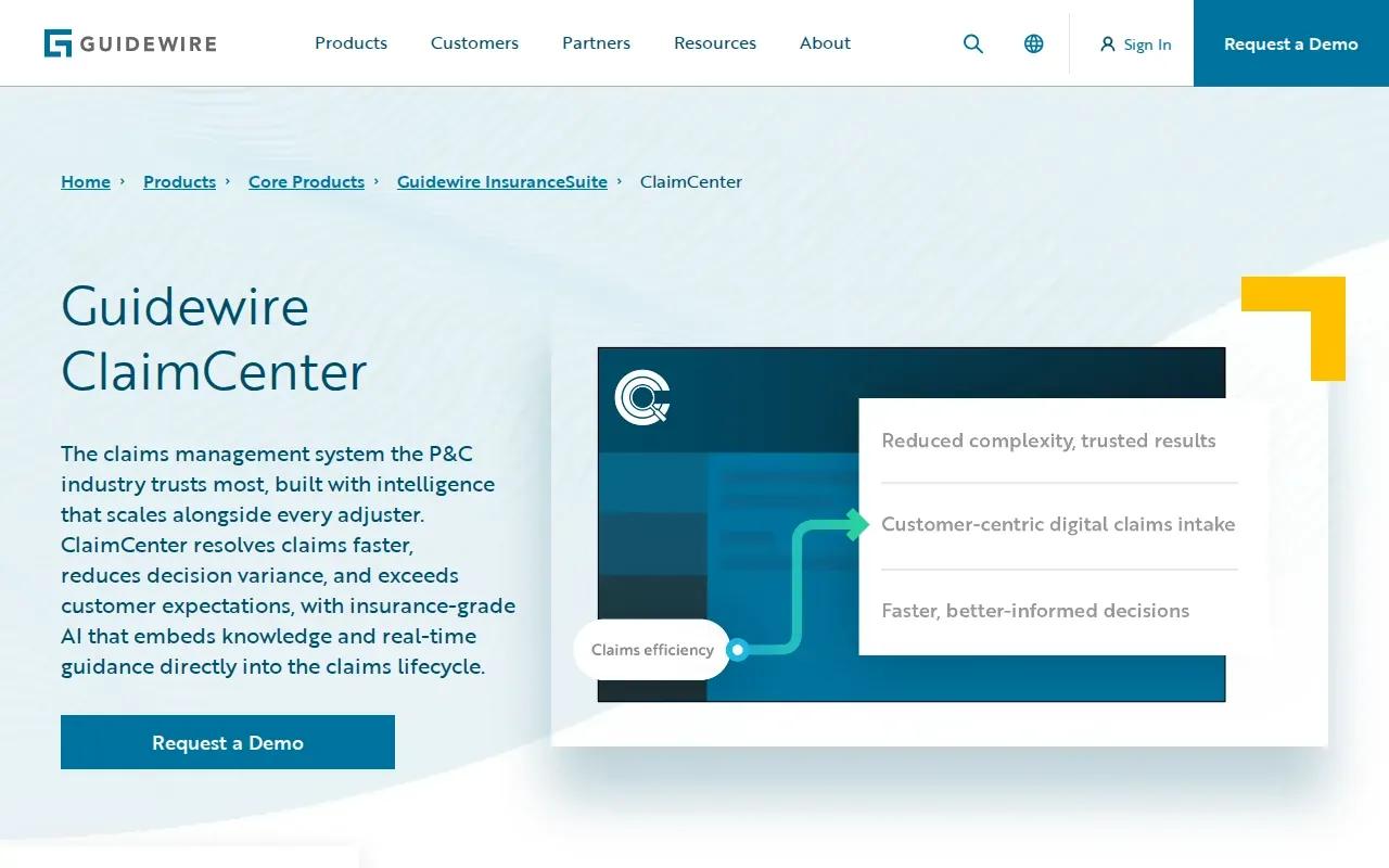Screenshot of the Guidewire ClaimCenter website