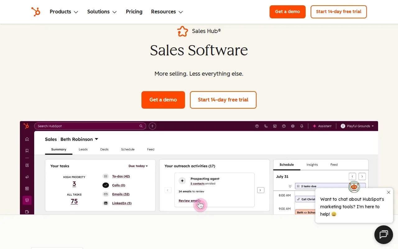 Screenshot of the HubSpot Sales Hub website