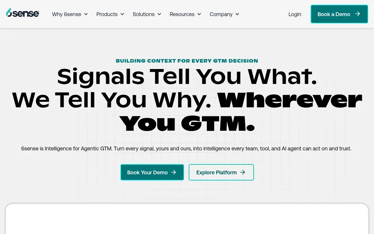Screenshot of the 6sense website