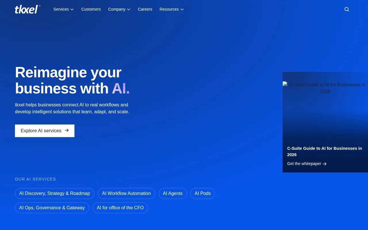 Screenshot of the tkxel website