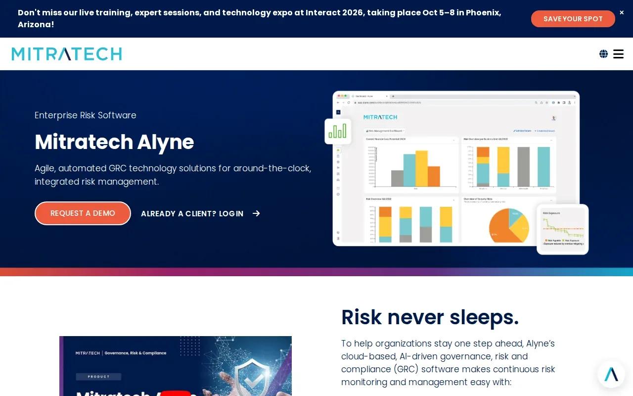 Screenshot of the Alyne by Mitratech website