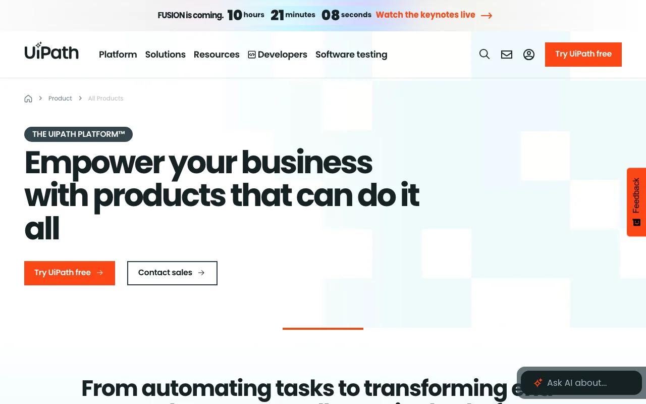 Screenshot of the UiPath AI Agents website