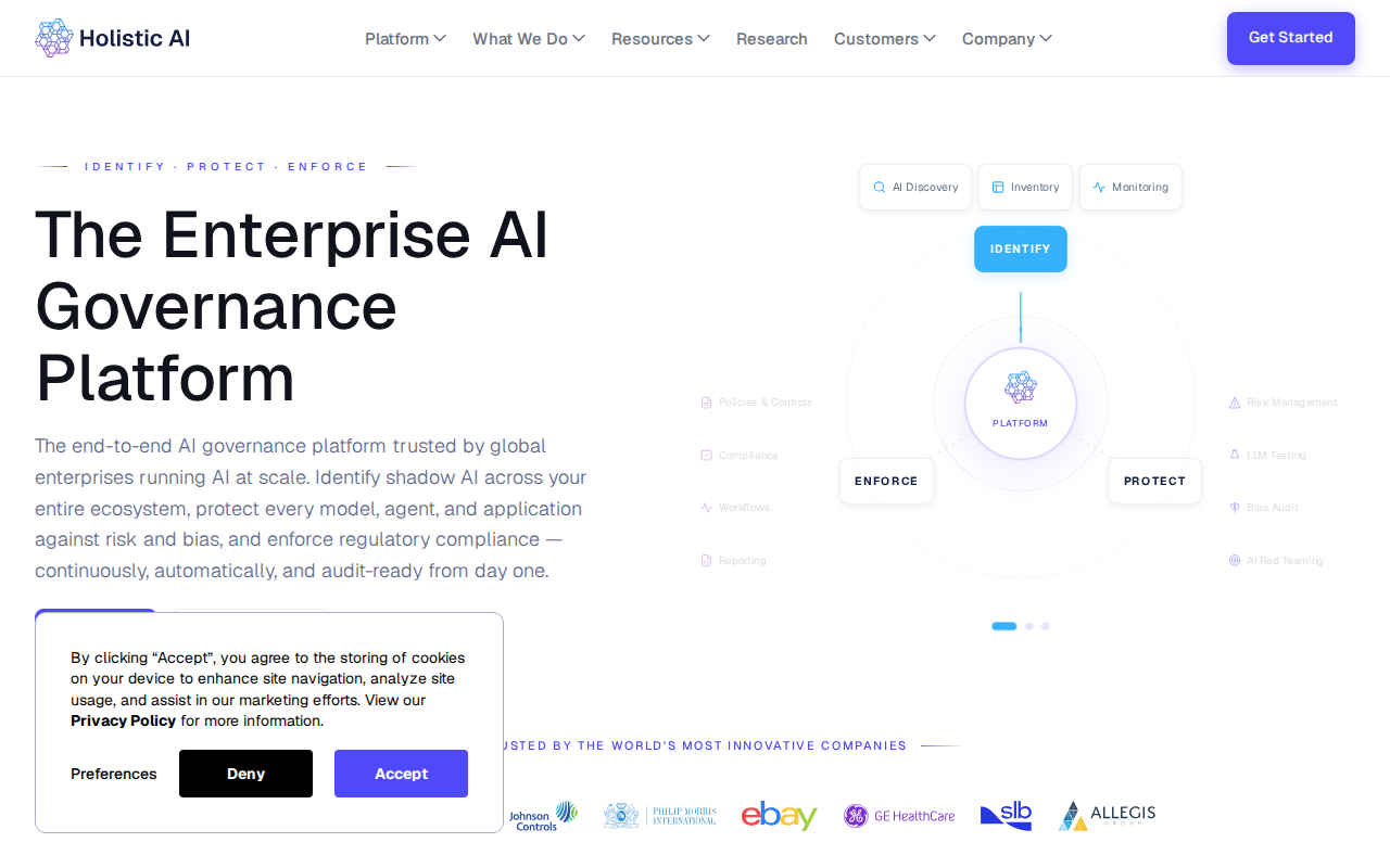 Holistic AI bias detection and fairness scoring platform homepage screenshot