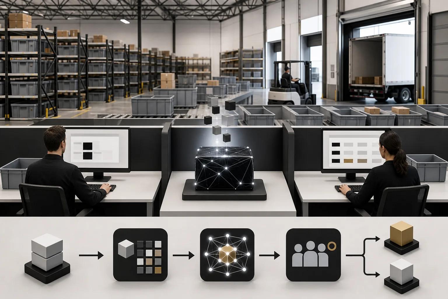 AI agents flagging ERP order and inventory exceptions for human review in a US distribution center.