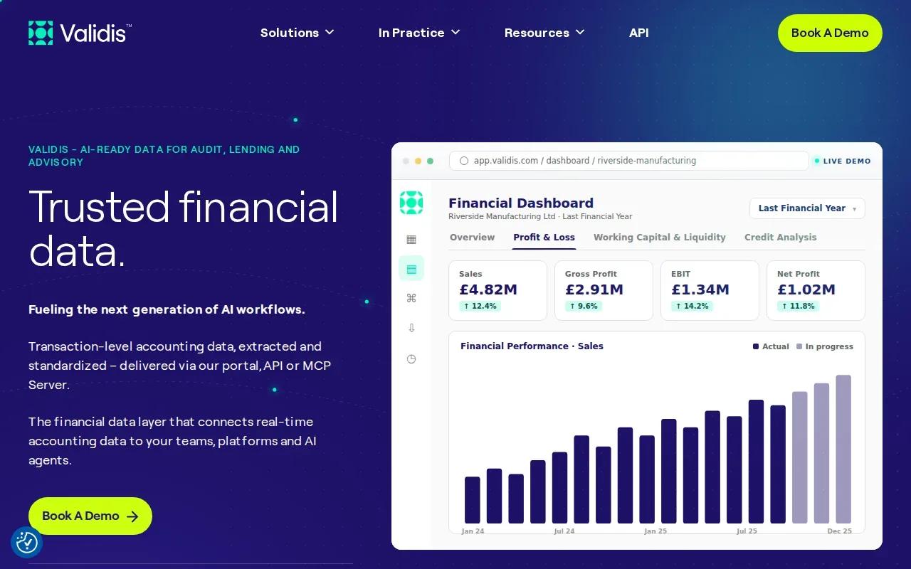 Screenshot of the Validis website